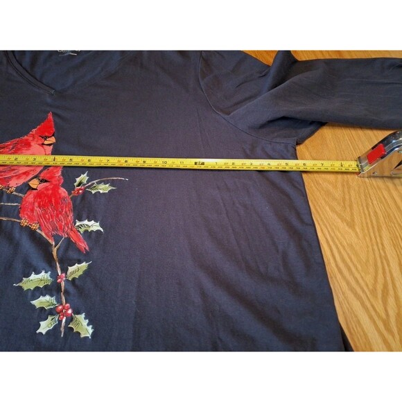Catherines Holiday Christmas Red Cardinals Black Top Shirt Tee Womens Plus 3X - Picture 5 of 6